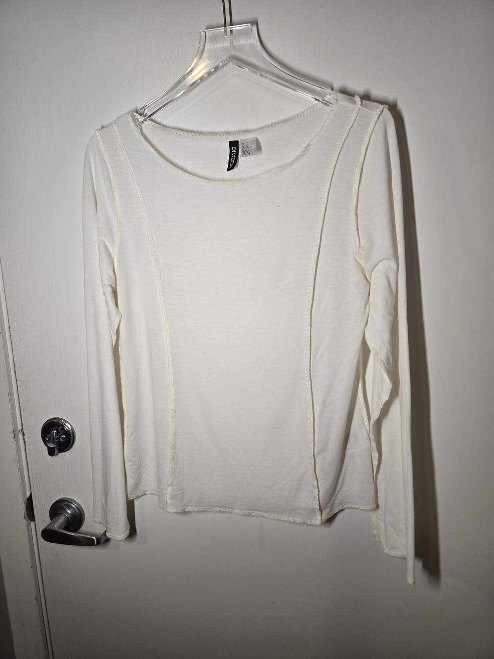 H&M Long-Sleeve Crewneck Top in Ivory